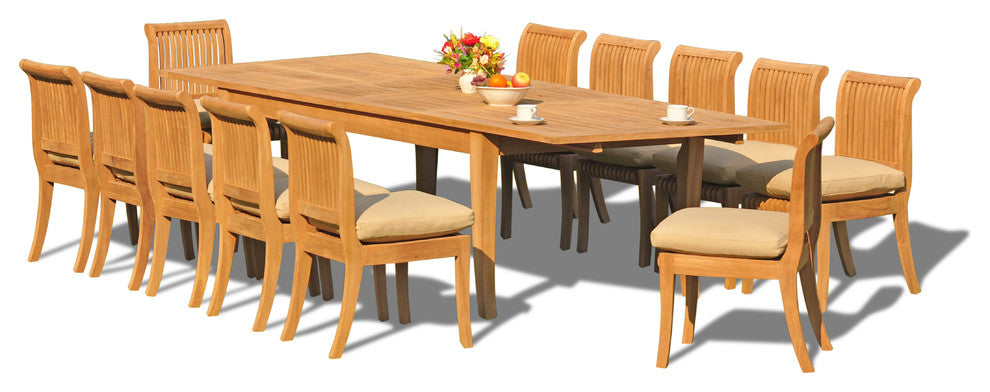 13-Piece Teak Set, 122" X-Large Rectangle Tbl, 12 Giva Chairs, Sunbrella Cushion