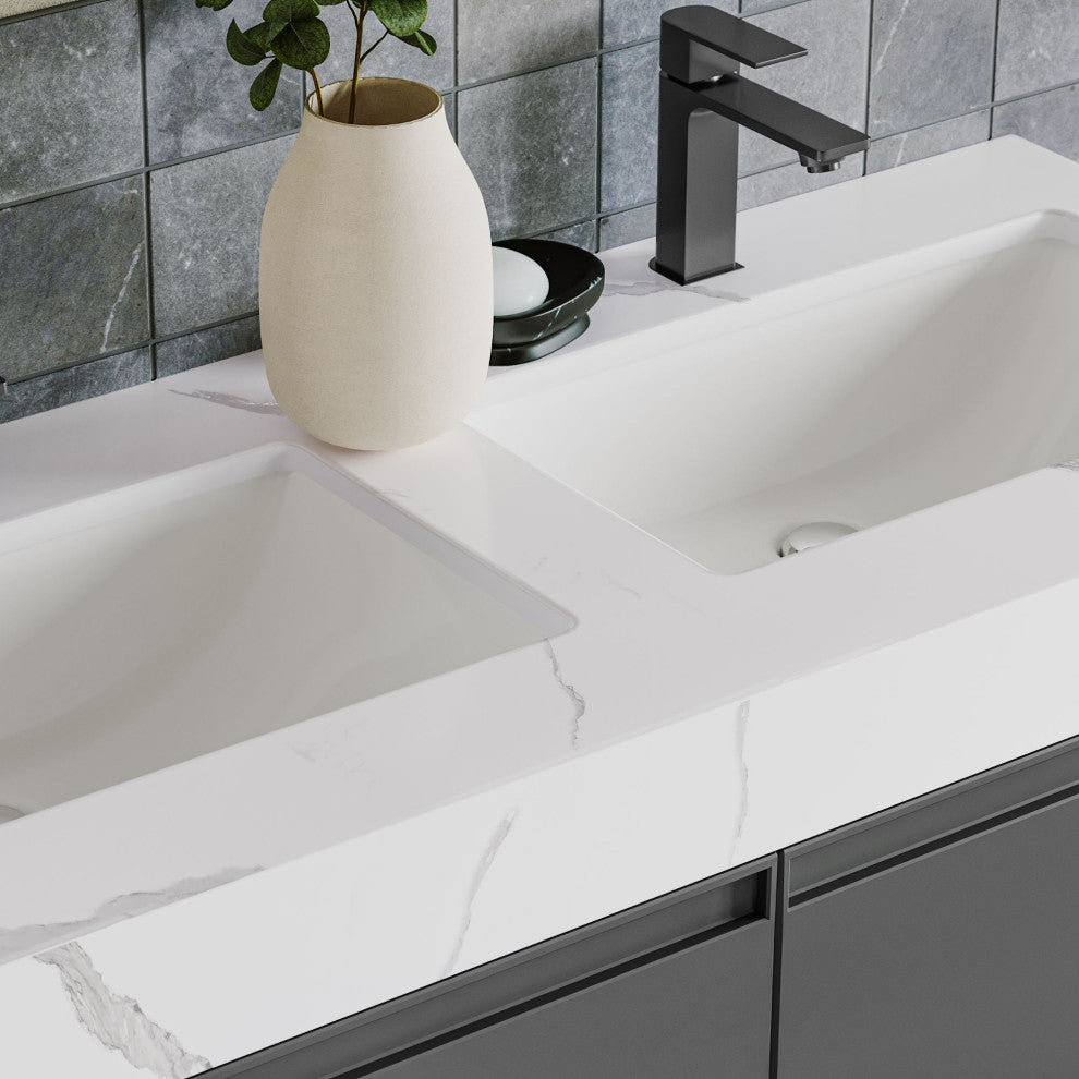 The Monolith Bathroom Vanity, Dark Gray, 48", Double Sink, Wall Mount