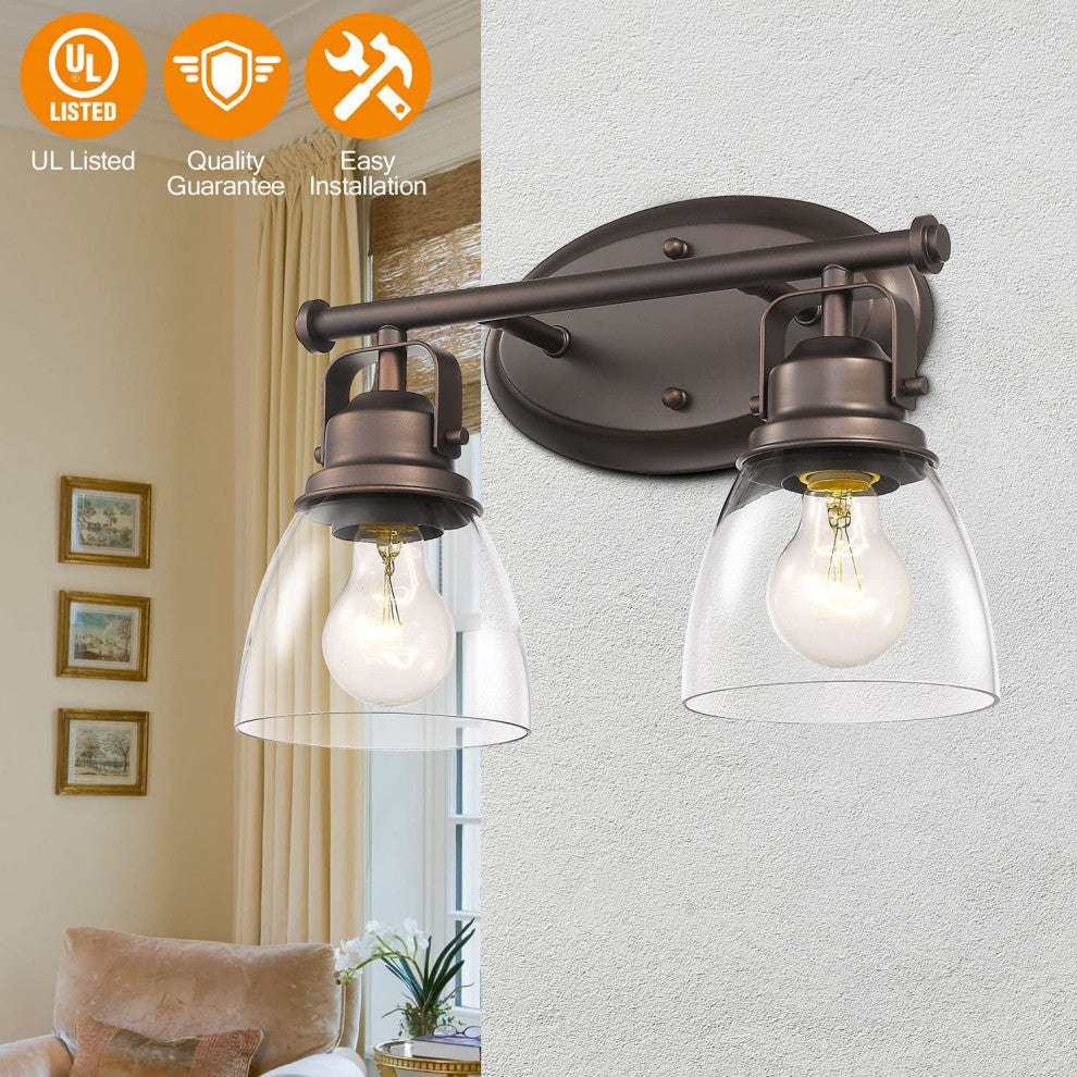 2-Light Antique Wall Lights Industrial Glass Wall Sconce With Oil Rubbed Finish