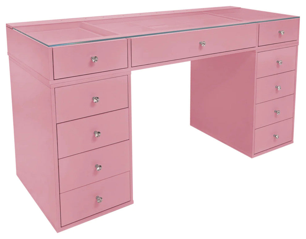 Slaystation Naomi Makeup Vanity Table with 10 Storage Drawers, Pink
