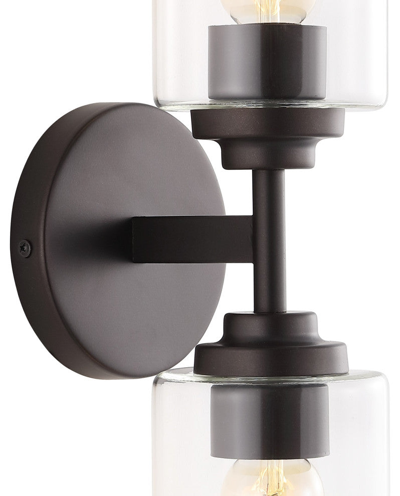Giles 16" 2-Light Farmhouse Iron Cylinder LED Vanity, Oil Rubbed Bronze/Clear