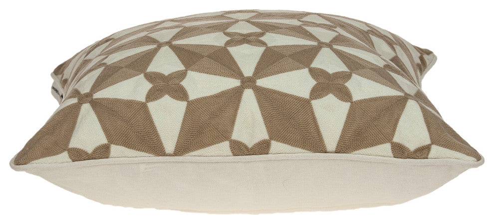 HomeRoots 20" x 0.5" x 20" Transitional Beige and White Accent Pillow Cover