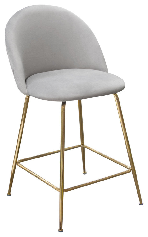 Lilly 2 Counter Height Chairs With Gold Metal Legs, Gray Velvet