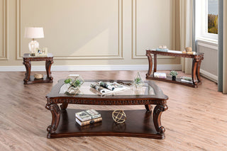 Tempered Glass Sofa Table, Dark Oak
