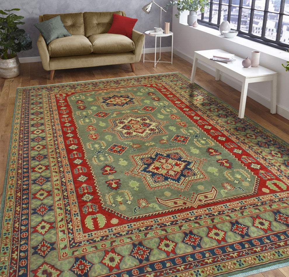 Kazak Celenia Grey/Red Rug, 8'4 x 11'2
