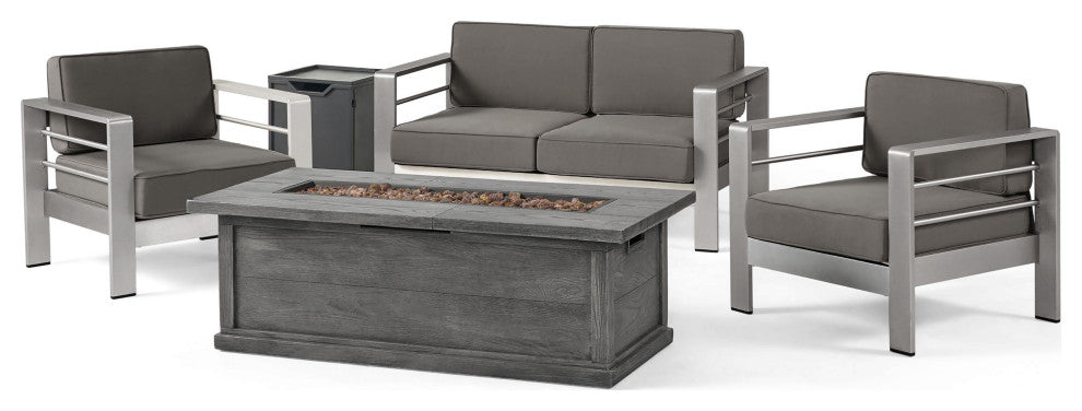 4-Piece Outdoor Aluminum Fire Table Sofa Set