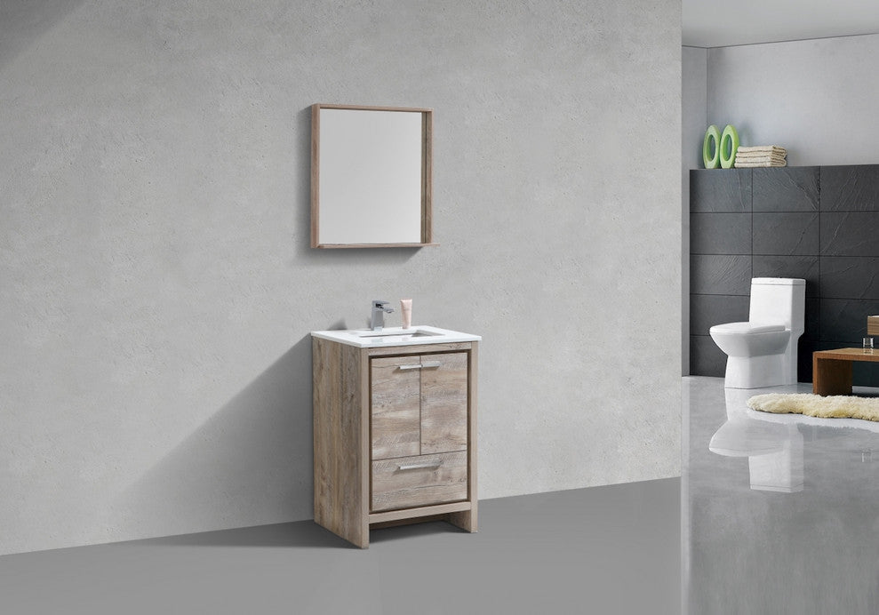 KubeBath Dolce 24" Bathroom Vanity, White Quartz Countertop, High Gloss White, N