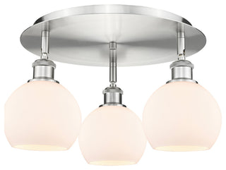 Athens-3 Light 18" Flush Mount-Satin Nickel, Matte White Glass Shade