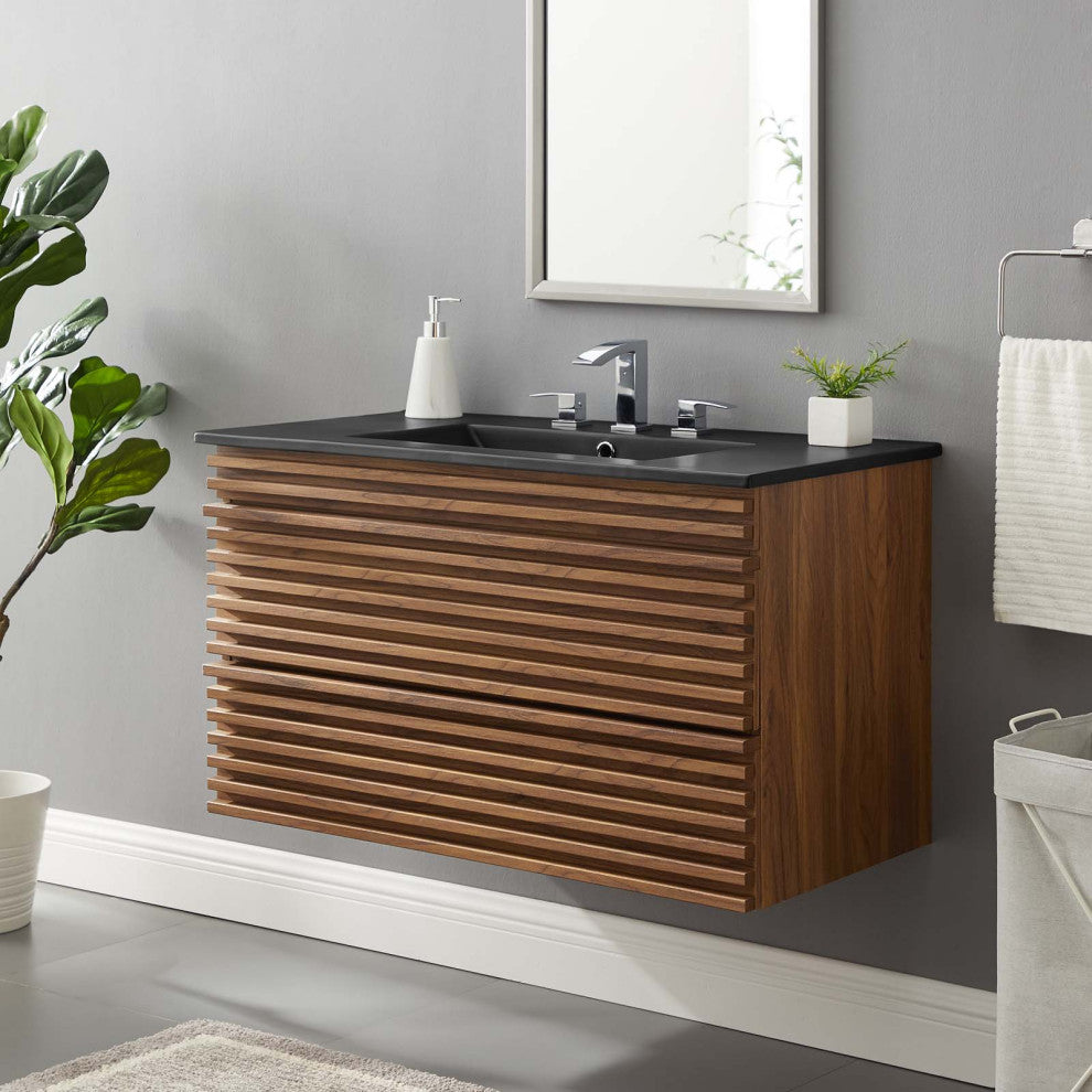 Render 36" Wall-Mount Bathroom Vanity Walnut Black -5395