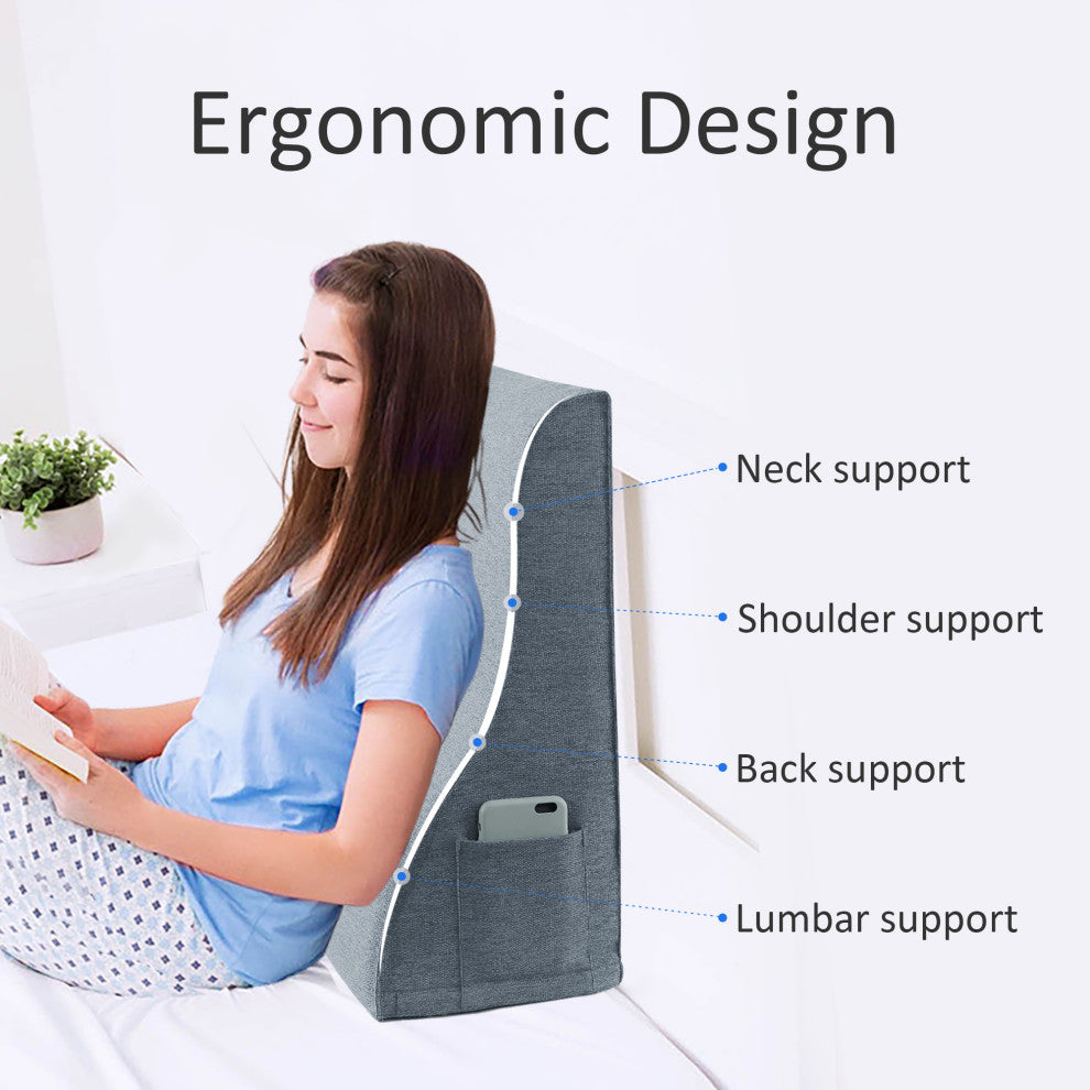 Reading Pillow Bed Foam Wedge Adult for Back Support, Gray, 24x9x21