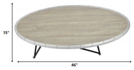 46" Natural And Black Iron Round Coffee Table
