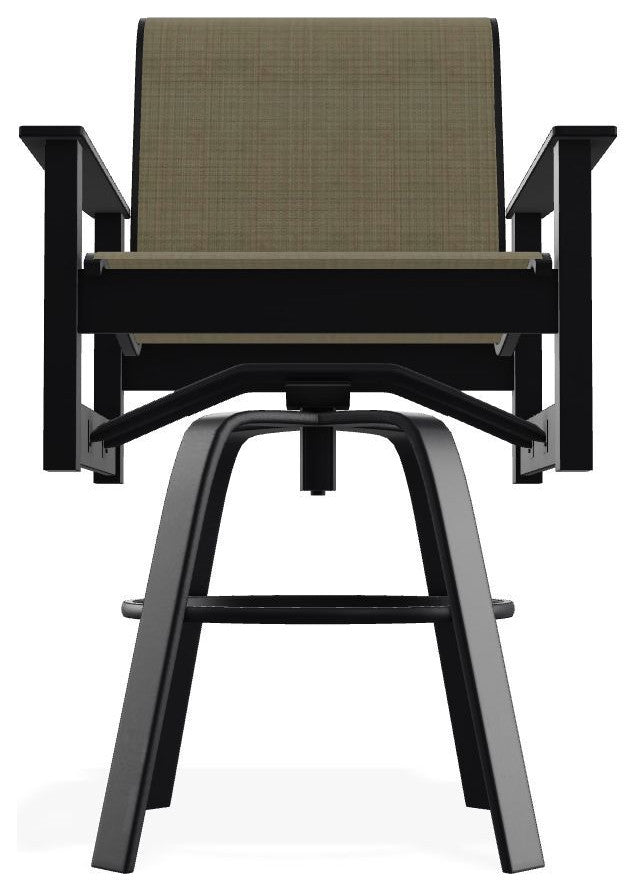 Leeward Sling Bar Height Outdoor Swivel Armchair, Elevation Stone/Black