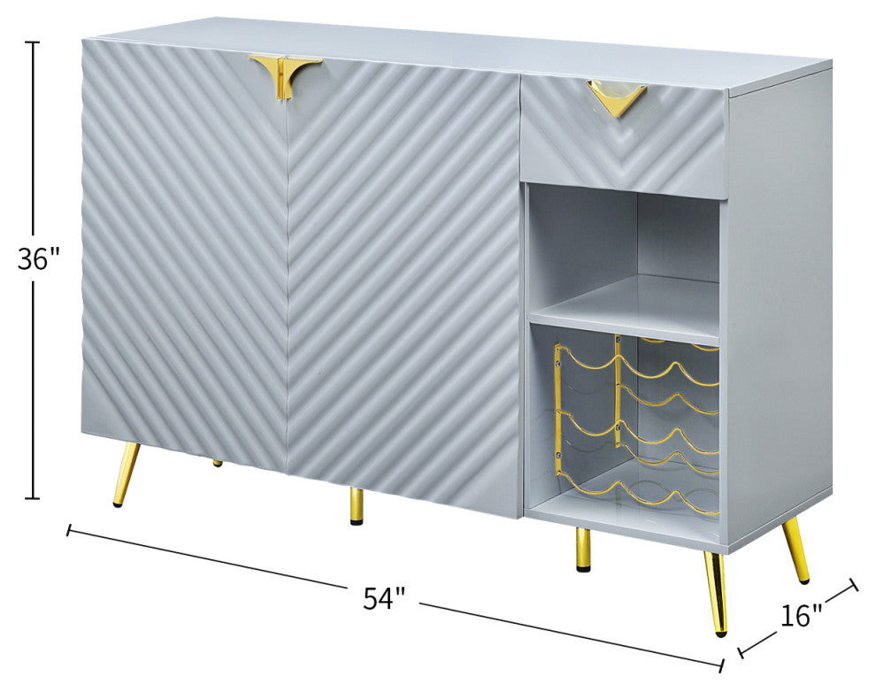 2 Doors and 1 Drawer Wooden Server, Gray High Gloss