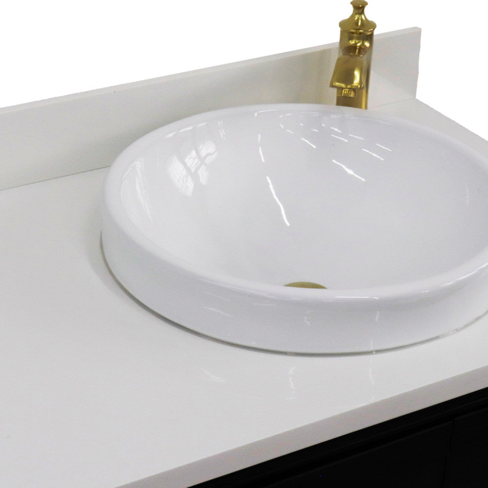 37" Single Vanity, Dark Gray Finish With White Engineered Stone Top