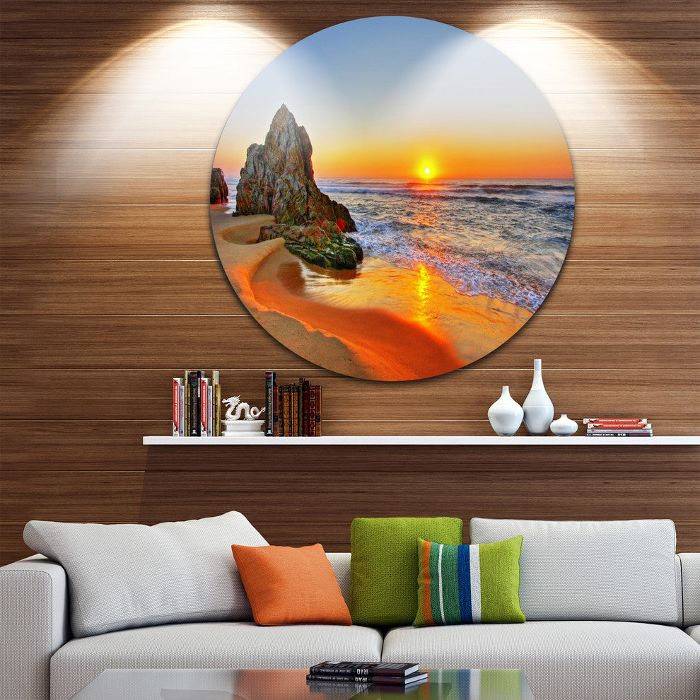 Beautiful Sunrise By Beach In Tathra, Seascape Disc Metal Artwork, 11"