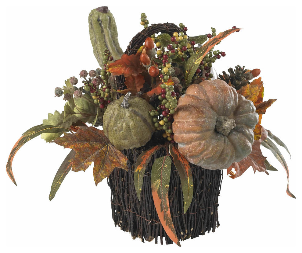 Fall Pumpkin and Berry Table Arrangement, Green