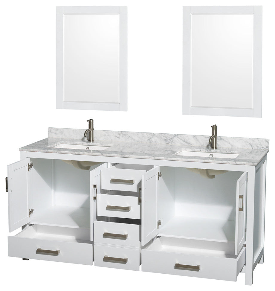 Wyndham WCS141472DWHCMUNSM24 72 Inch Double Bathroom Vanity in White