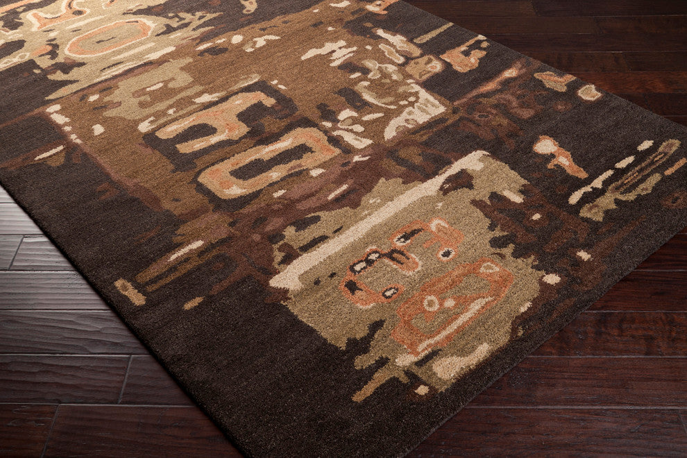 Rant Area Rug, 9'x13', Dark Brown/Taupe/Camel/Beige/Tan/Butter