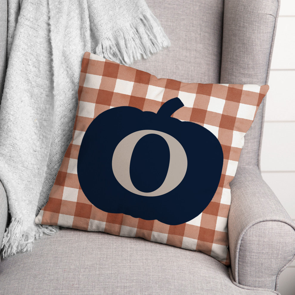 Blue Pumpkin Monogram O 18x18 Spun Poly Pillow