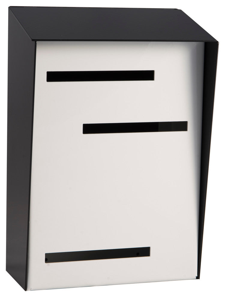 Mid Century Modern Mailbox, Two Tone Black, Vertical Large, White