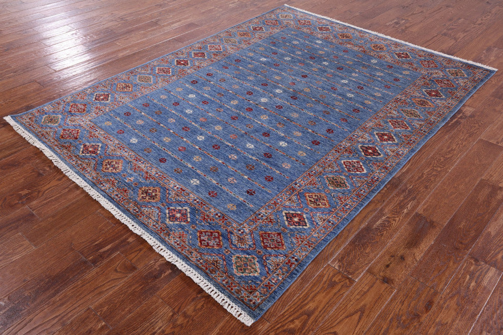 5' 10" X 8' 0" Hand-Knotted Khorjin Super Kazak Wool Rug Q10118