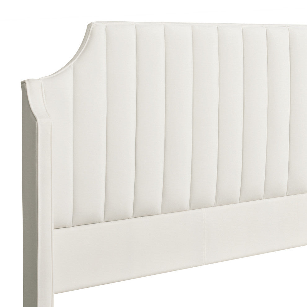 Addison King Channel Tufted Panel Bed Frame, Cloud White Performance Velvet