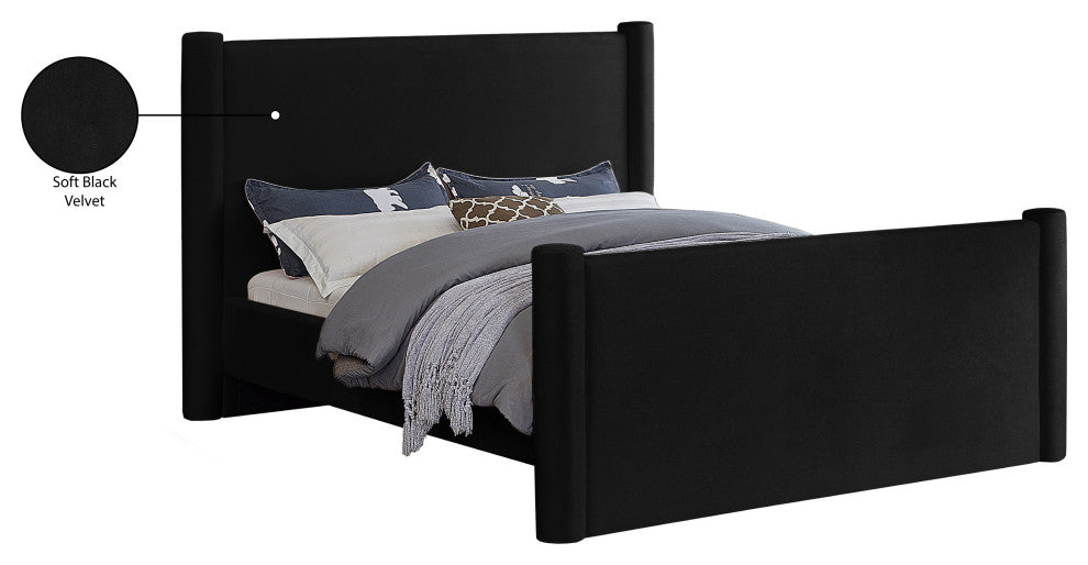 Elias Upholstered Bed, Black, Full, Velvet