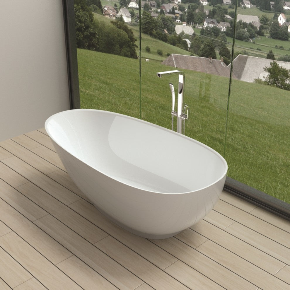 ADM Round Freestanding Bathtub, White, 63", Glossy White