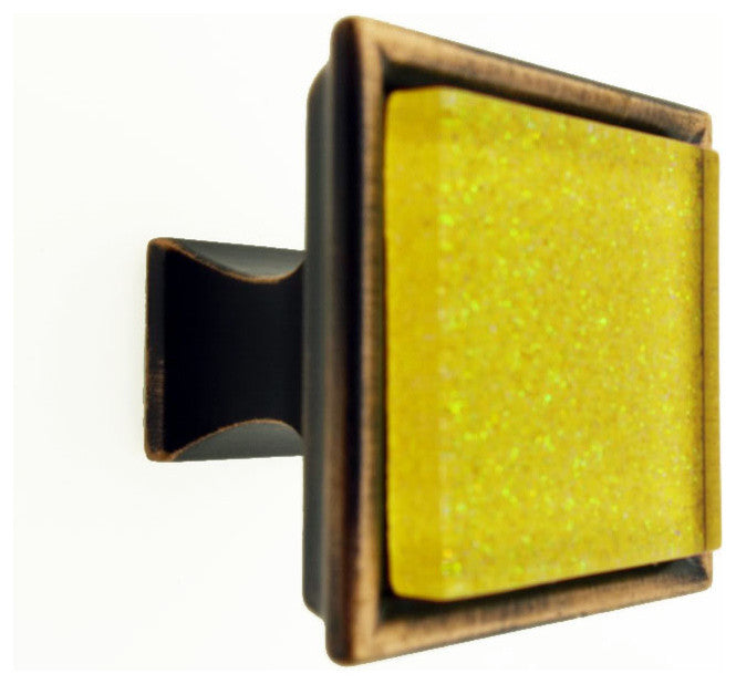 Sparkling Yellow Sand Crystal Glass Oil Rubbed Bronze Madison Classic Knob