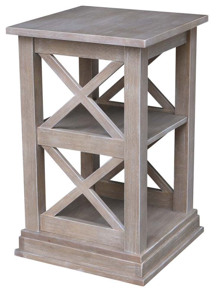 Hampton Accent Table With Shelves, Washed Gray Taupe