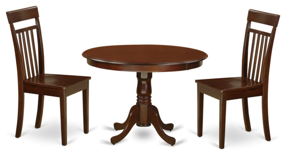 3 Pc Set With A Round Dinette Table And 2 Leather Kitchen Chairs, Mahogany