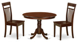3 Pc Set With A Round Dinette Table And 2 Leather Kitchen Chairs, Mahogany