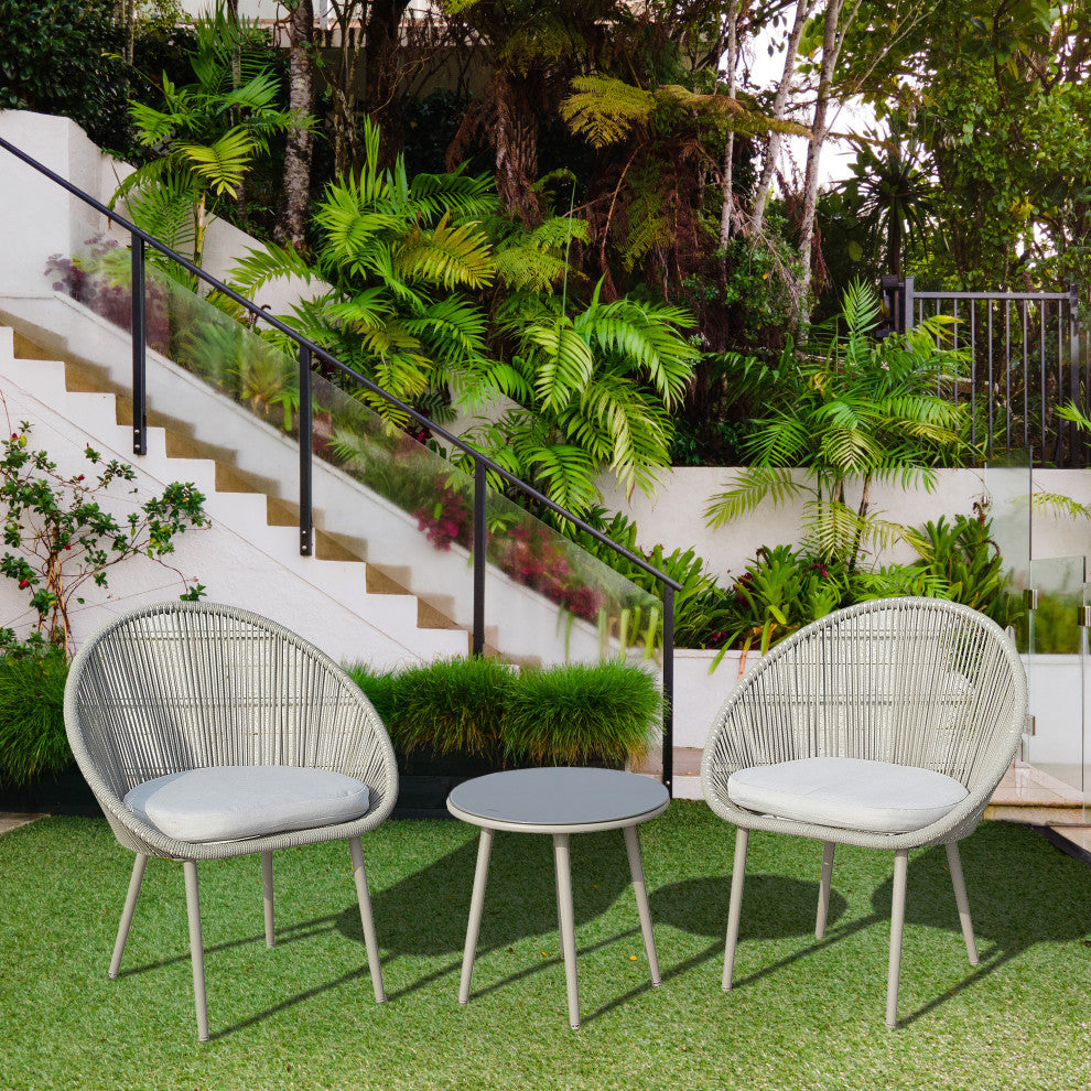 Outdoor Rope Chair Set With Coffee Table for Porch and Yard