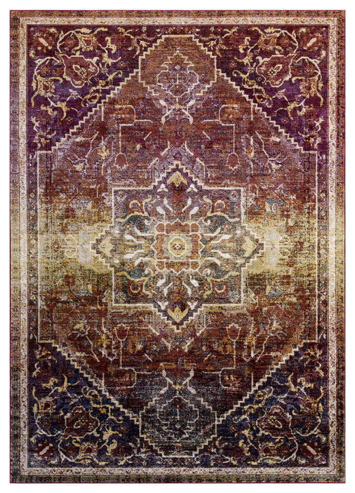 Kaede Transitional Distressed Vintage Floral Persian Medallion 5x8 Area Rug