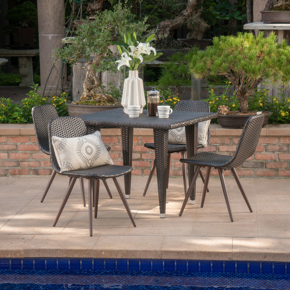 GDF Studio 5-Piece Tomley Outdoor Multi-Brown Wicker 35" Square Dining Set
