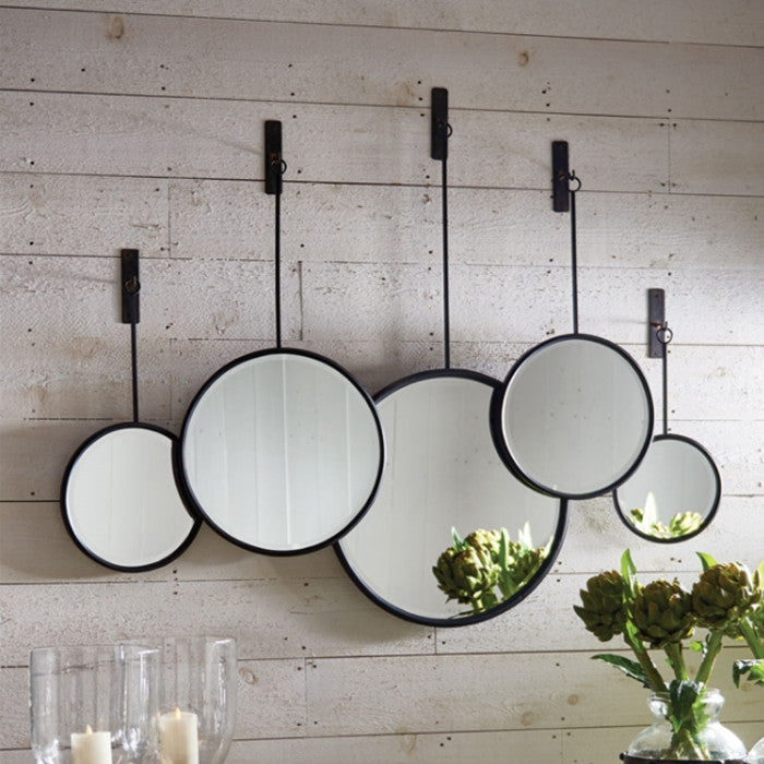 Elegant Set 5 Suspended Pendulum Round Wall Mirrors 10 - 24 in Collage Grouping