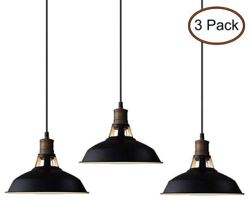 Florence Black Barn Pendant Light Loft Fixture, 12.2", 3-Pack