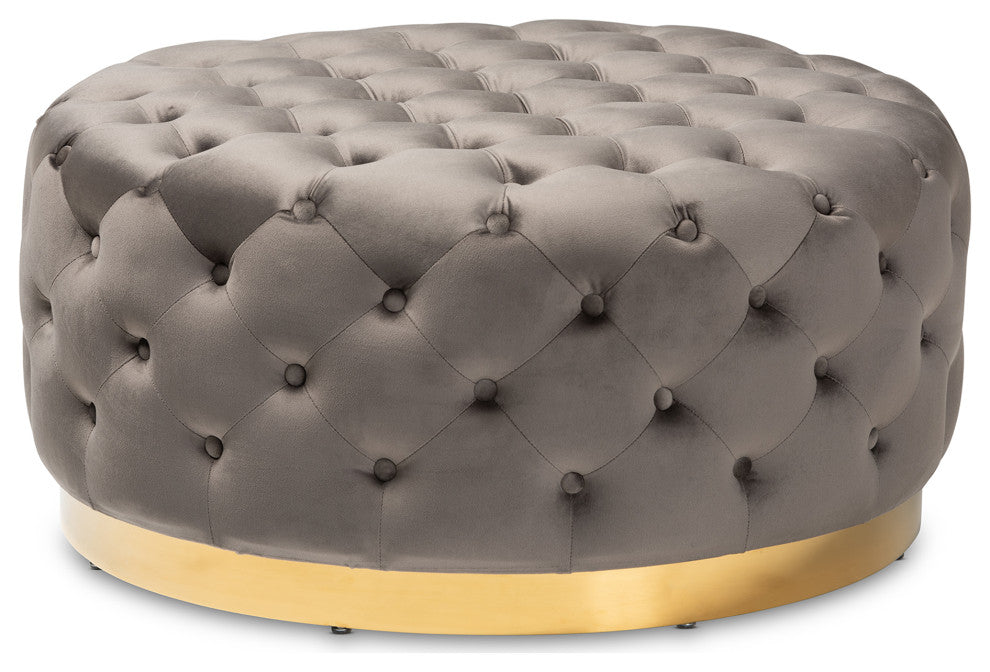Alannah Glam Gray Velvet Ottoman