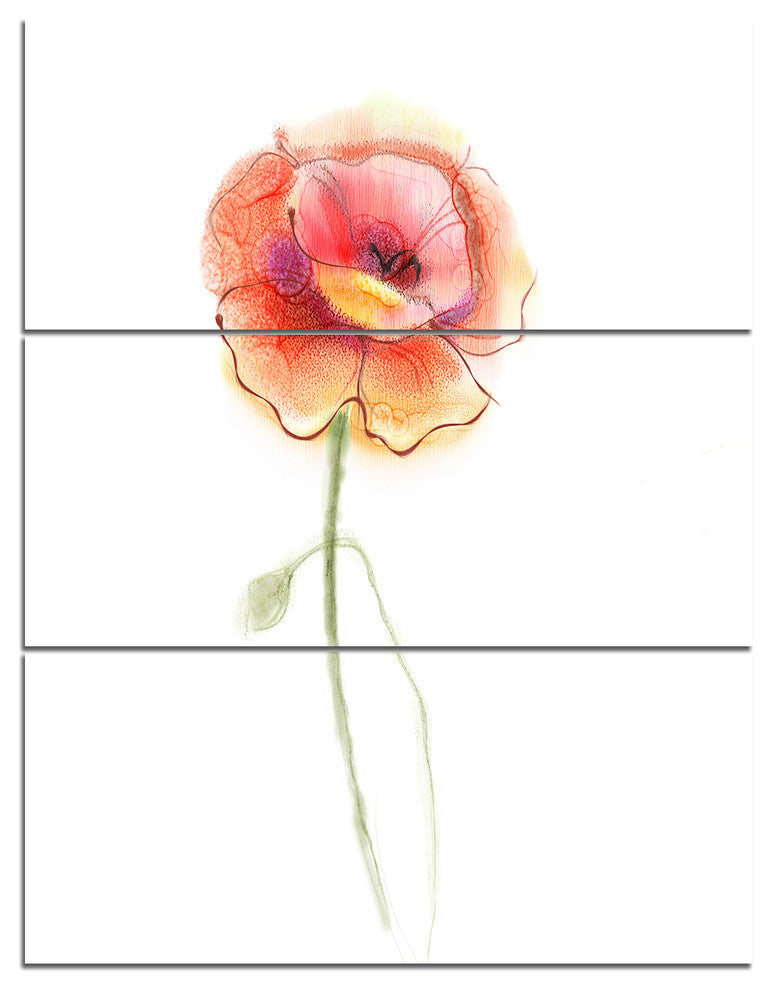 "Isolated Watercolor Poppy Flower" Metal Wall Art, 3 Panels, 28"x36"