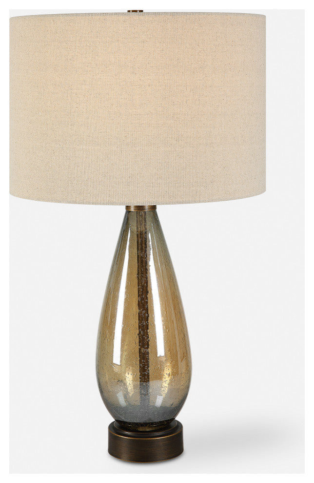 Clear Amber Art Glass Teardrop Shape Table Lamp 29 in Rustic Bronze Contemporary