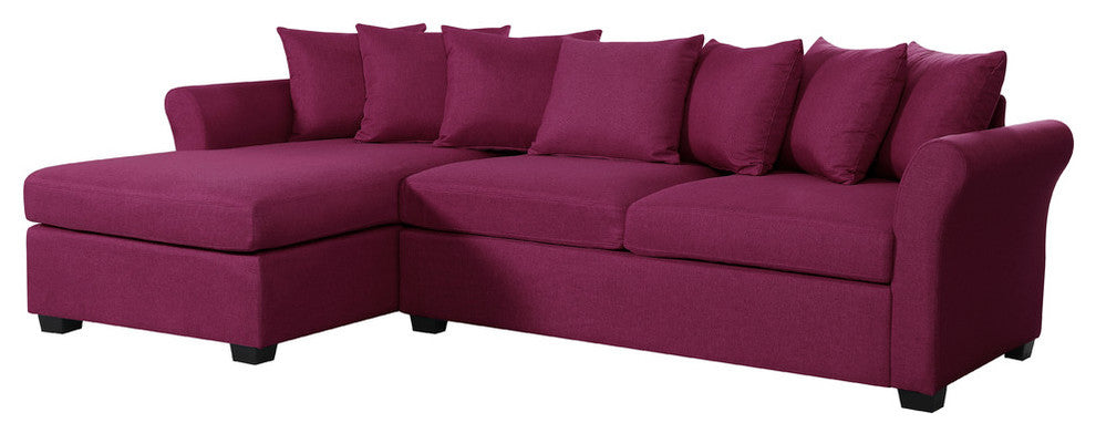 Modern Large Linen Sectional Sofa with Extra Wide Chaise Lounge, Purple