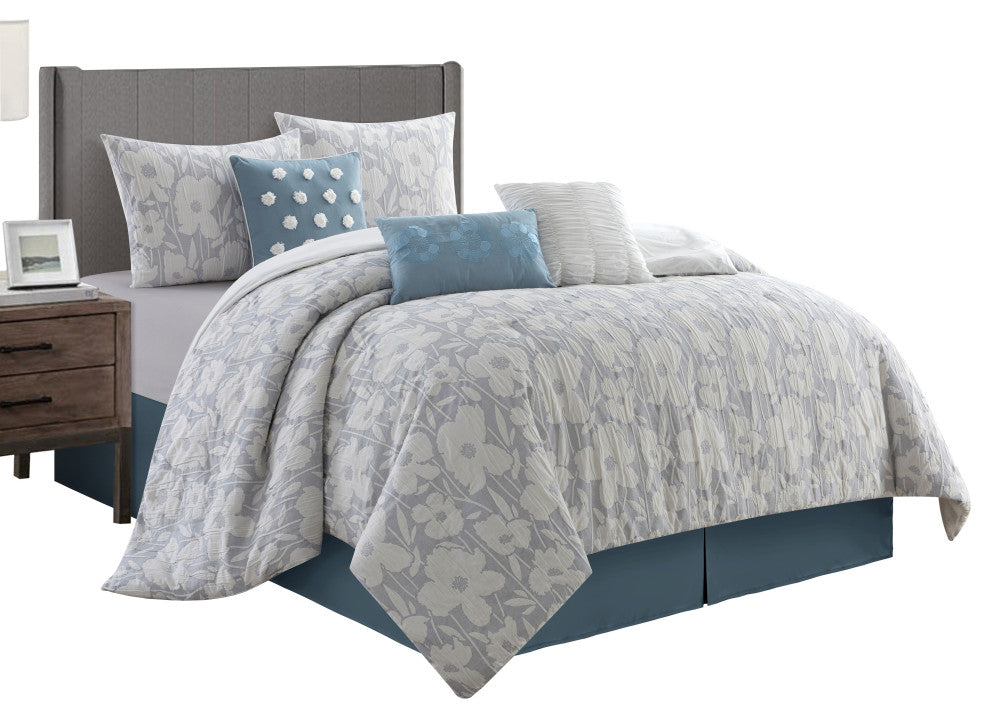 Belavia 7 Piece Comforter Set, Light Blue, Queen