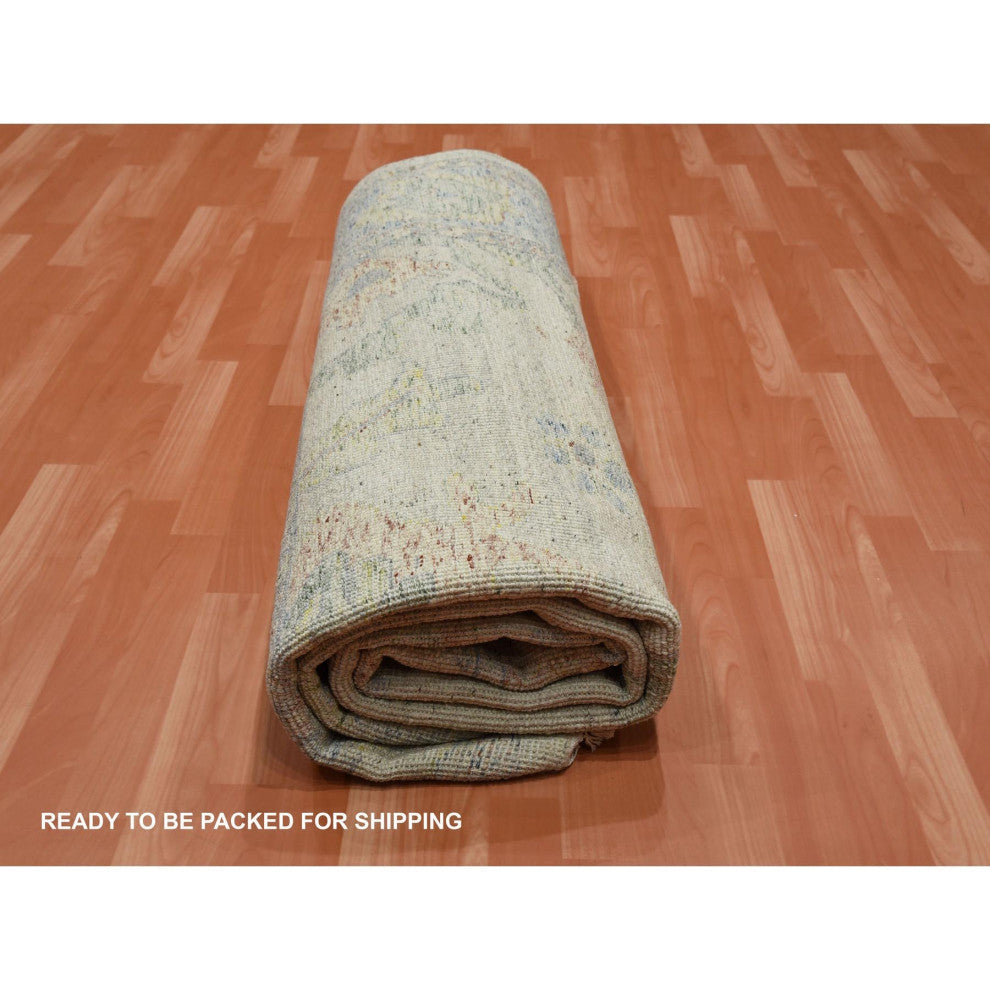 Colorful, Oushak Salt and Pepper Design Pure Wool Hand Knotted Rug, 8'0"x9'9"