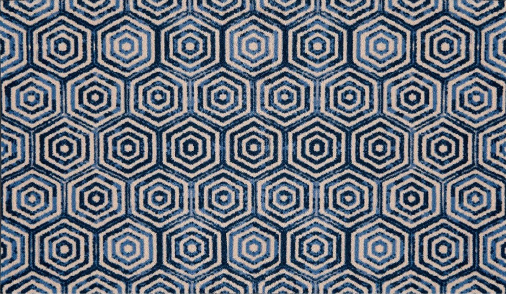 2' x 4' Shades of Blue Hexagons Washable Floor Mat