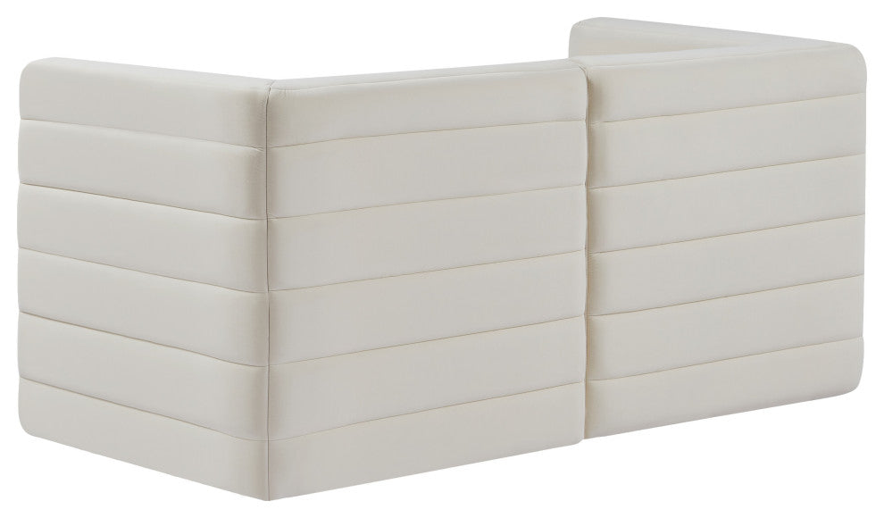 Quincy Velvet Upholstered 2-Piece Modular Sofa, Cream