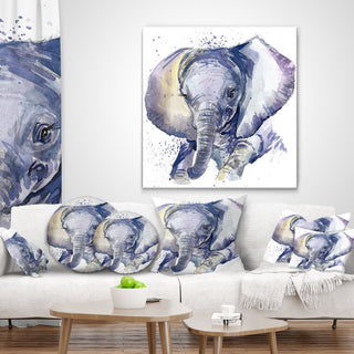 Baby Elephant Blue Watercolor Abstract Throw Pillow, 18"x18"
