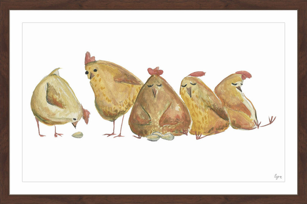 "Guarding Hens" Framed Painting Print, 30"x20"
