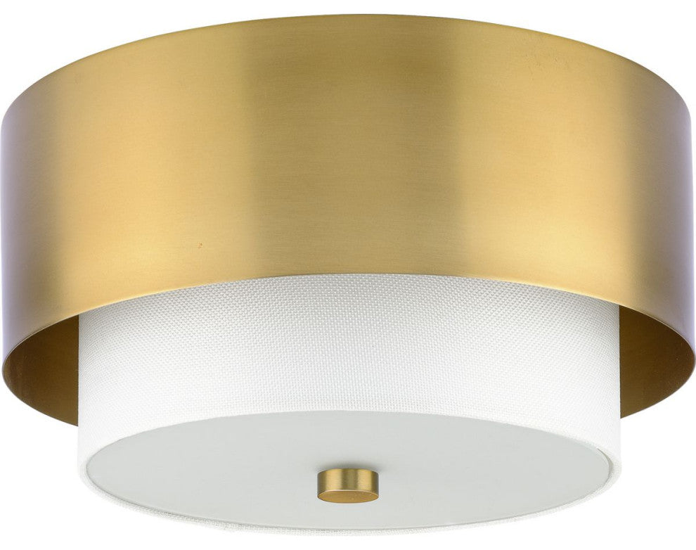 Silva Collection Two-Light Brushed Nickel White Linen Shade 14" Flush Mount, Brushed Bronze
