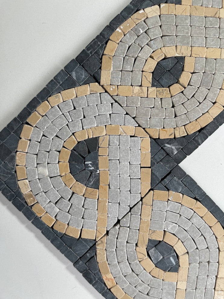 Marble Mosaic Border Listello Accent Tile Wave Nero 4x12 Tumbled, 1 piece
