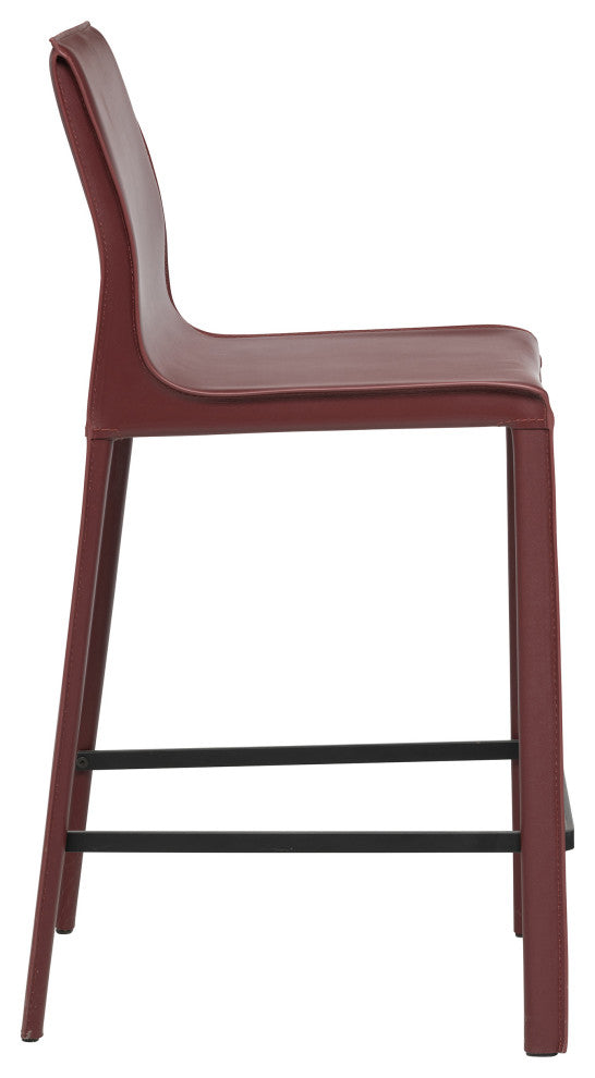 Elite Living Stan Leather 26" Counter Height Bar Stool, Deep Red